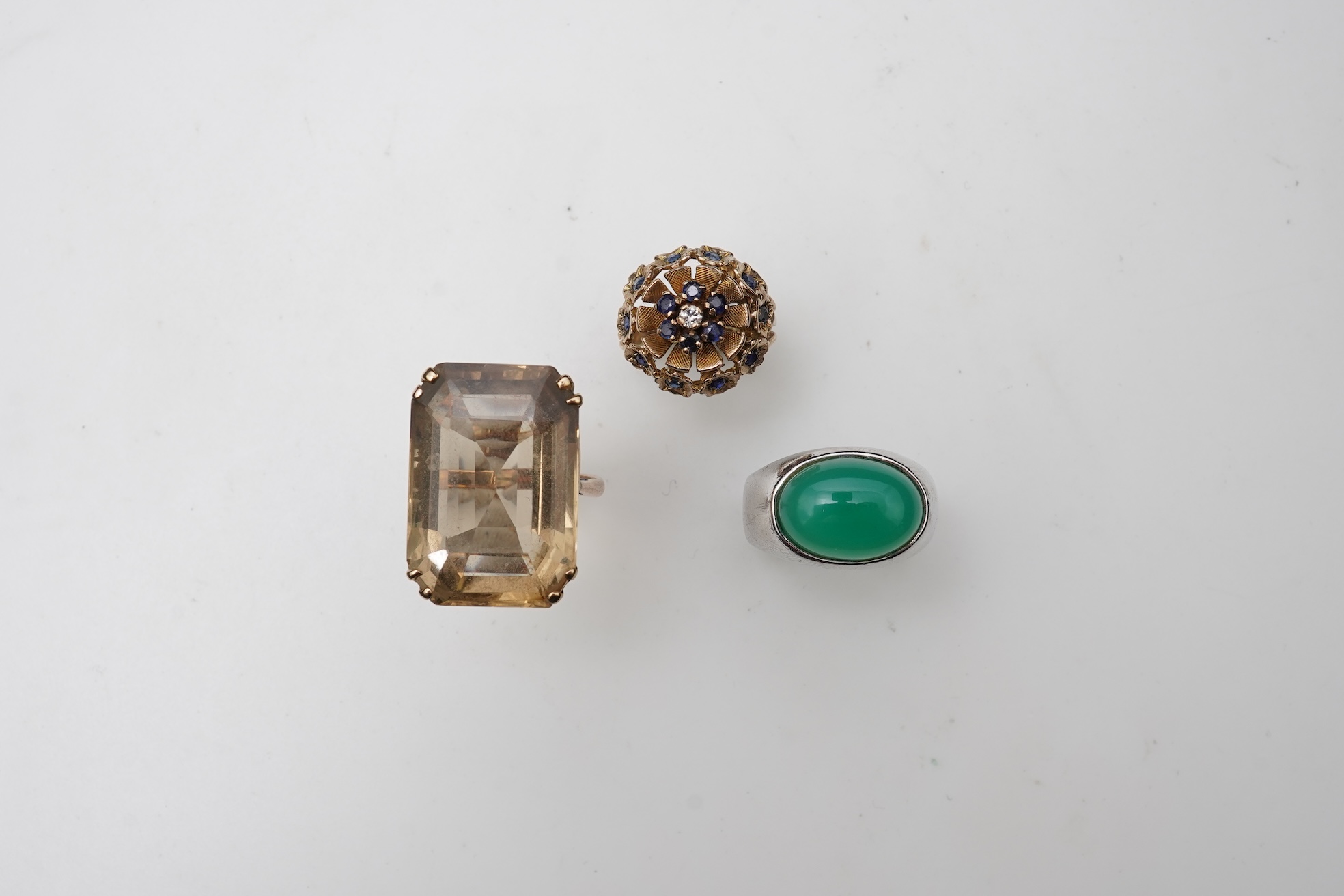 Three gem-set dress rings